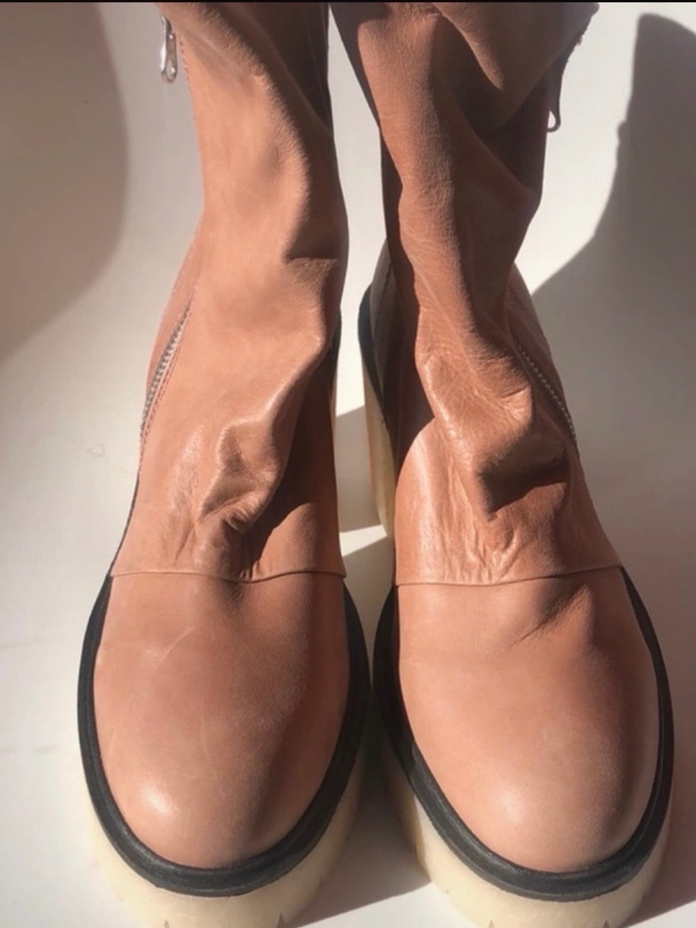 Free People Jack Women’s Chunky Platform Leather Boots in Tan